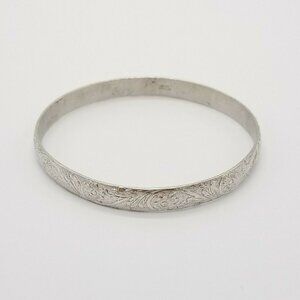 Beau Sterling Silver Flower Flower Repousse Bangle Bracelet 22g Vintage